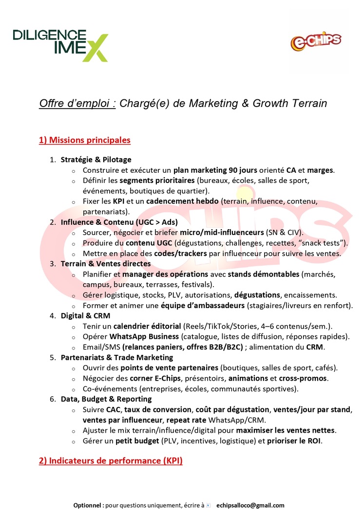Offre d'emploi - Chargé Marketing & Growth